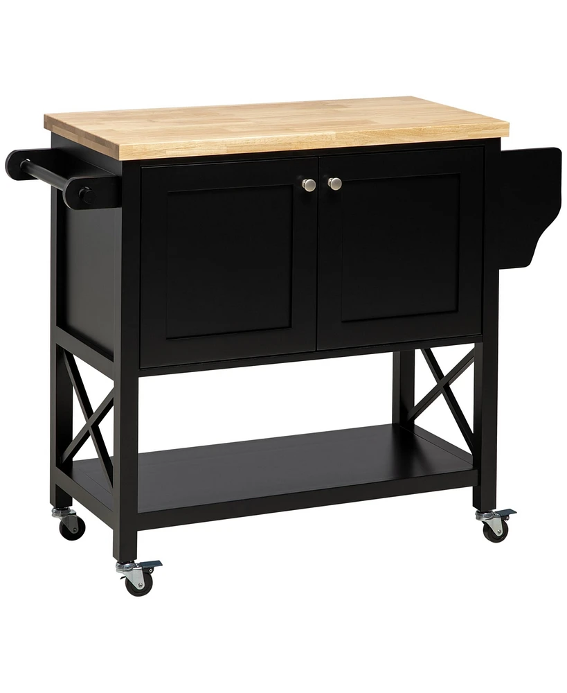 Homcom Utility Rolling Kitchen Island on Wheels with Rubber Wood Top