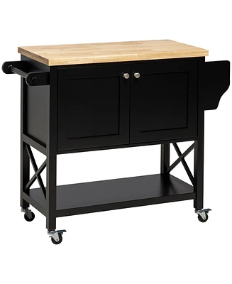 Homcom Utility Rolling Kitchen Island on Wheels with Rubber Wood Top Black