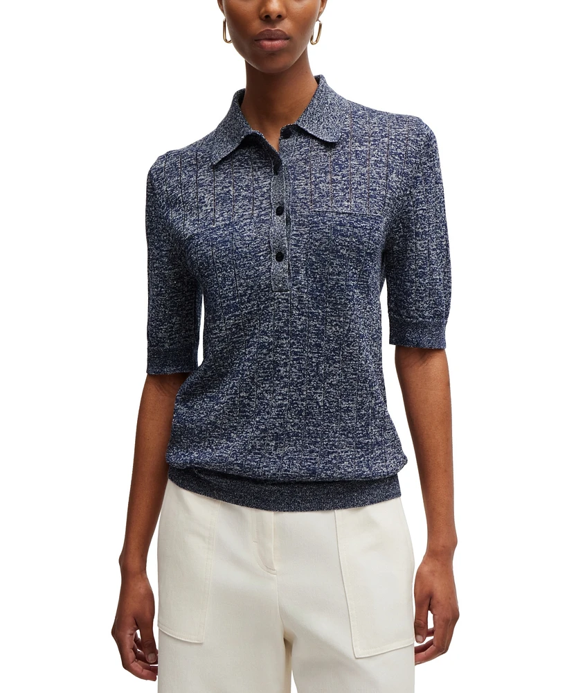 Boss by Hugo Boss Women's Polo Collar Linen-Blend Sweater