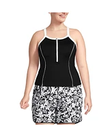 Lands' End Women's Chlorine Resistant High Neck Zip Front Racerback Tankini Swimsuit Top