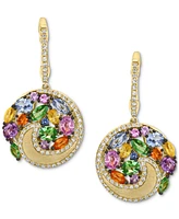 Effy Multi-Gemstone (3-1/6 ct. t.w.) & Diamond (3/8 ct. t.w.) Swirling Circle Dangle Hoop Drop Earrings in 14k Gold