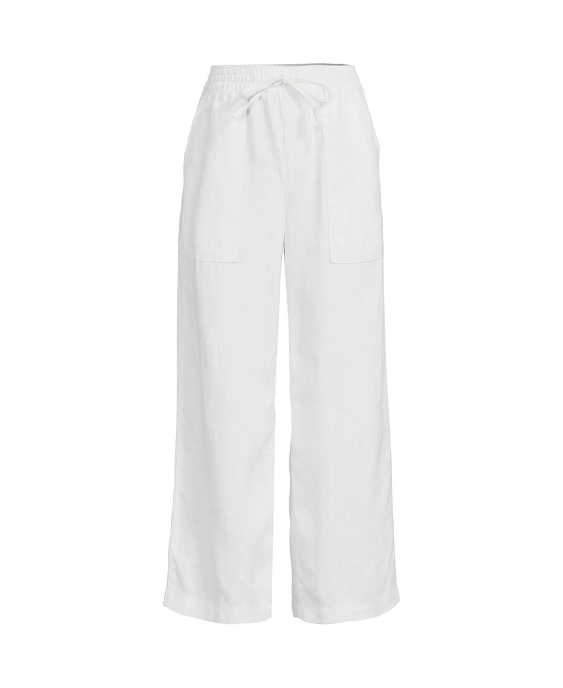 Lands' End Petite High Rise Drawstring Linen Wide Leg Crop Pants