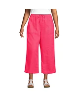 Lands' End Plus High Rise Drawstring Linen Wide Leg Crop Pants