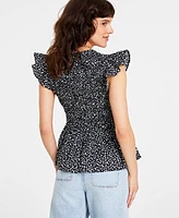 On 34th Women's Ruffle-Sleeve Printed Peplum Top, Created for Macy's