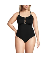 Lands' End Plus Chlorine Resistant Lace Up One Piece Swimsuit