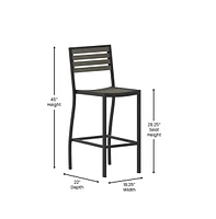 Livia All-Weather Armless Bar Height Dining Stool With Polyresin Slats And Aluminum Frame