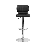 Set Of Two Swivel Bar Stools With Vertical Stitched Back And Adjustable Chrome Base Footrest