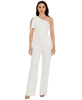 Dress the Population Women's Tiffany Bow-Trim One-Shoulder Jumpsuit