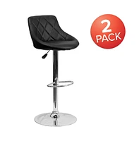 2 Pack Contemporary Vinyl Bucket Seat Adjustable Height Barstool With Diamond Pattern Back And Chrome Base