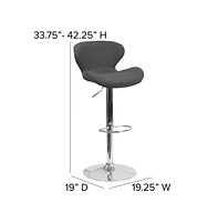 2 Pack Contemporary Vinyl Adjustable Height Barstool With Curved Back And Chrome Base