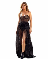 Cupshe Women's X JoJo Sheer Black Glitter Maxi Beach Dress