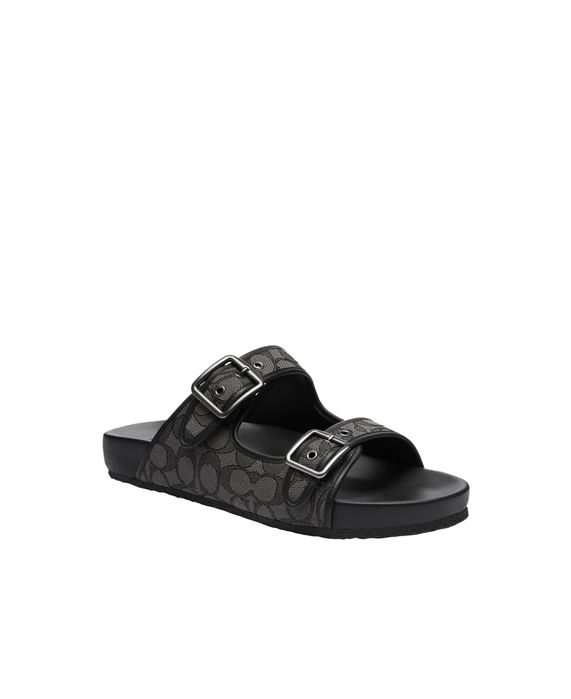 Coach Men's Signature and Leather Buckle Strap Sandal