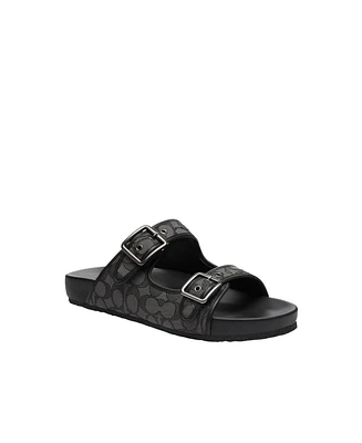 Coach Men's Signature and Leather Buckle Strap Sandal