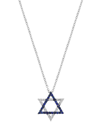 Effy Sapphire (1/6 ct. t.w.) & Diamond (1/10 ct. t.w.) Star of David 18" Pendant Necklace in 14k White Gold