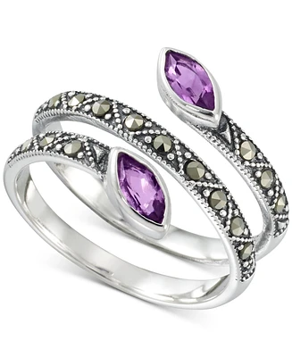 Amethyst (5/8 ct. t.w.) & Marcasite (1/4 ct. t.w.) Coil Ring in Sterling Silver