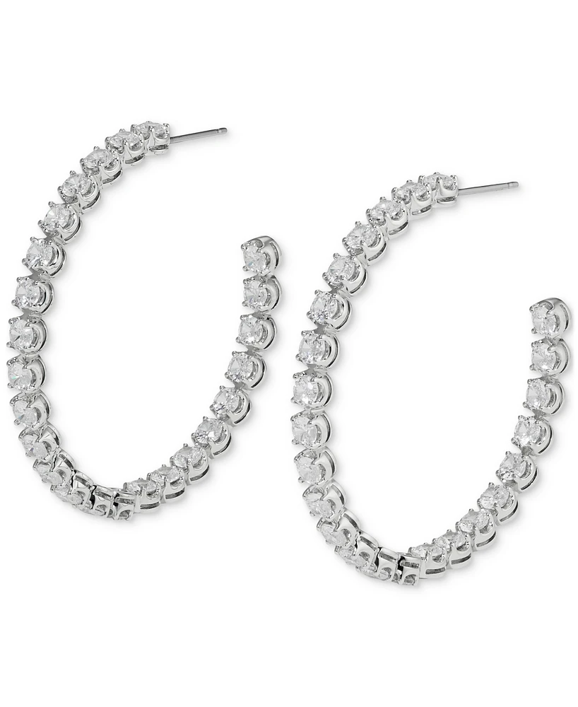 Eliot Danori Silver-Tone Medium Cubic Zirconia C-Hoop Earrings, 1.62", Created for Macy's