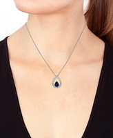 Effy Sapphire (1-1/20 ct. t.w.) & Diamond (1/5 ct. t.w.) Openwork Teardrop 18" Pendant Necklace in 14k White Gold