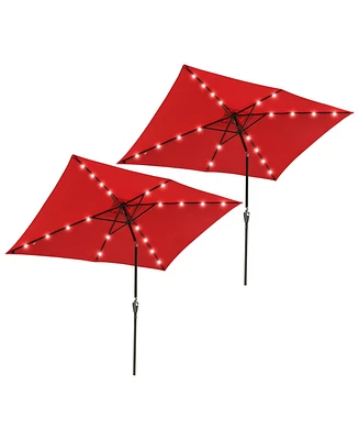 2Pcs 10x6.5' Rectangle Aluminum Solar Powered Patio Umbrella w/ Led Crank Tilt Poolside