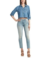 Bcx Juniors' Cotton Cropped Washed Denim Shirt