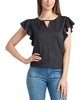 Bcx Juniors' Round-Neck Flutter-Sleeve Crepe Knit Top