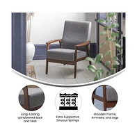 Langmore Upholstered Mid-Century Modern Arm Chair With Wood Frame