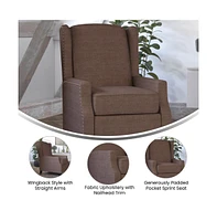 Leeds Fabric Upholstered Easy Push Back Recliner - Classic Wingback Design With Nail head Accent Trim And Footrest