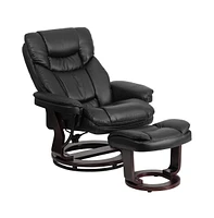 Multi-Position Recliner Chair & Curved Ottoman With Swivel Wood Base