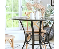42" Round Glass Dining Table With Metal Frame