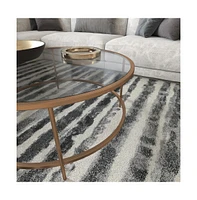 Merrick Lane Newbury Glass Coffee Table With Round Matte Frame And Vertical Legs