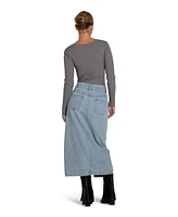 Belle & Bloom Women's Can't Forget You Denim Midi Skirt - Mid Wash