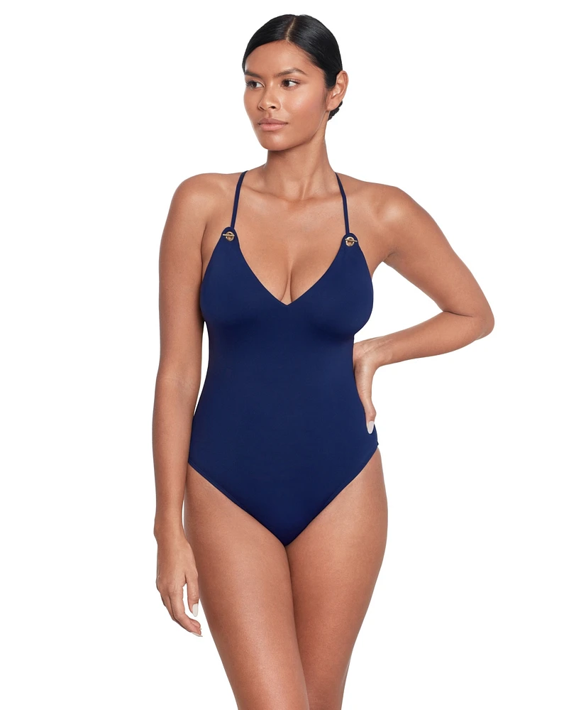 Lauren Ralph Women's Strappy Plunge One Piece Swimsuit