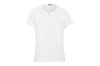 Olsen Women's 100% Cotton Short Sleeve Eyelet T-Shirt