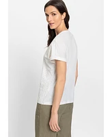 Olsen Women's 100% Cotton Short Sleeve Eyelet T-Shirt