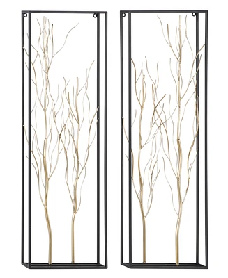 Rosemary Lane Gold Metal Tree Branch Wall Decor with Black Frame, Set of 2 13"W, 36"H