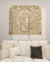 Rosemary Lane Gold Wood Floral Handmade Intricately Carved Wall Decor with Mandala Design, Set of 3 22"W, 48"H