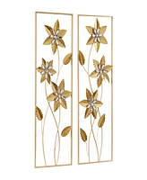 Rosemary Lane Gold Metal Floral Wall Decor with Gold Frame Set of 2 12"W, 36"H