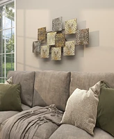 Rosemary Lane Gold Metal Sunburst Carved Overlapping Square Wall Decor, 43" x 3" x 24"