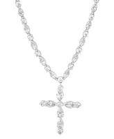 Arabella Cubic Zirconia Mixed Cut Cross 18" Pendant Necklace in Sterling Silver