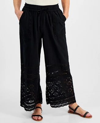 Style & Co Petite Crochet Wide-Leg Pull-On Cotton Pants, Created for Macy's