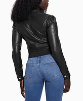 Guess Women's Collared Faux-Leather Bomber Coat