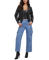 Guess Women's Asymmetrical Zip Leather Moto Jacket