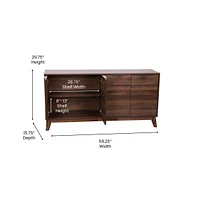 Emma+Oliver Beverly Mid-Century Modern Wooden Buffet With Soft Close Doors, Shelving And Sleek Tapered Legs With Protective Floor Glides