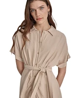 Dkny Women's Collared Short-Sleeve Crinkle Shirt Dress