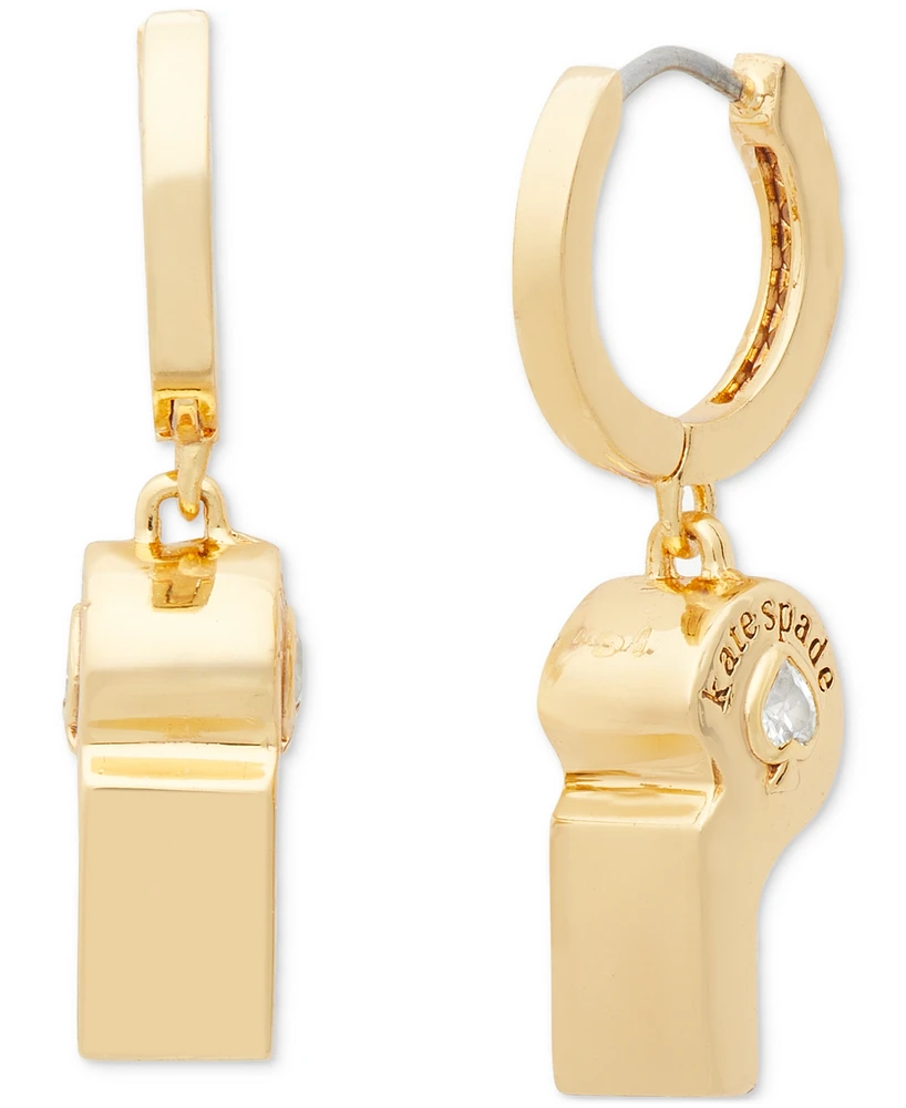 Kate Spade New York Gold-Tone Crystal Spade Whistle Charm Hoop Earrings