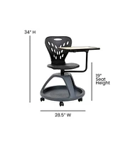 Emma+Oliver Mobile Desk Chair - 360° Tablet Rotation And Storage Cubby