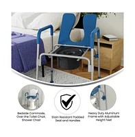 Maury Shower Commode Chair With Safety Rail, Height Adjustable Frame, Padded Seat & Armrests, Removable Pail Lid, Fits Most Toilets