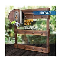 Rustic Mug Rack Wall Mounted With Shelf - Coffee Cup Hangers Built For Or Sugar, Wooden Organizer