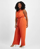 Tahari Plus Size Keyhole Sleeveless Wide-Leg Jumpsuit