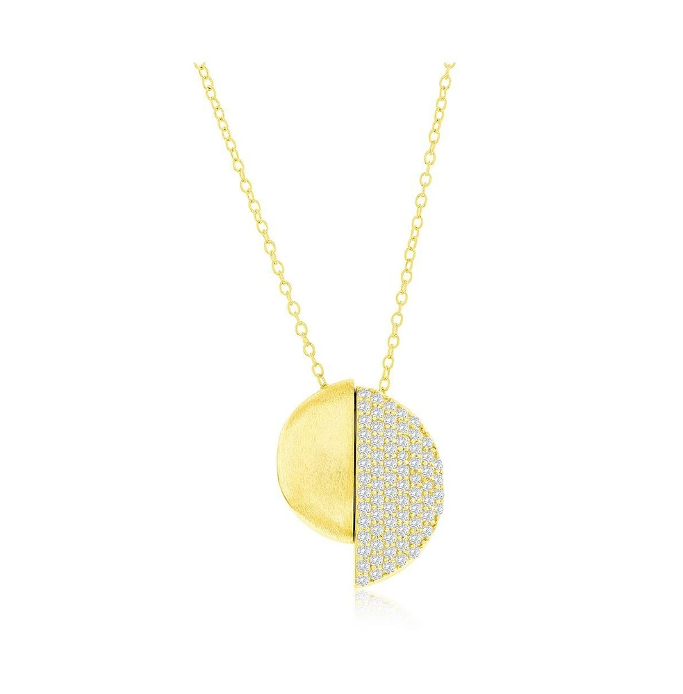 Simona Gold Plated Over Sterling Silver Half Brushed Half Micro Pave Cz Necklace