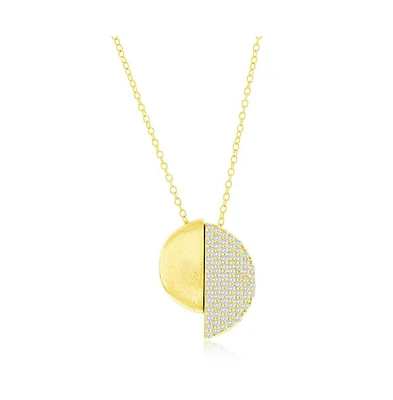 Simona Gold Plated Over Sterling Silver Half Brushed Half Micro Pave Cz Necklace
